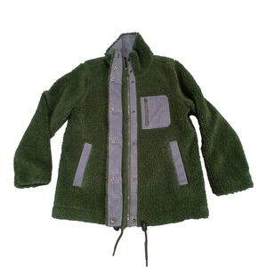 Madewell Women's NWT Cotton Sherpa Coat Green Pockets Full Zip, Snaps Size XS